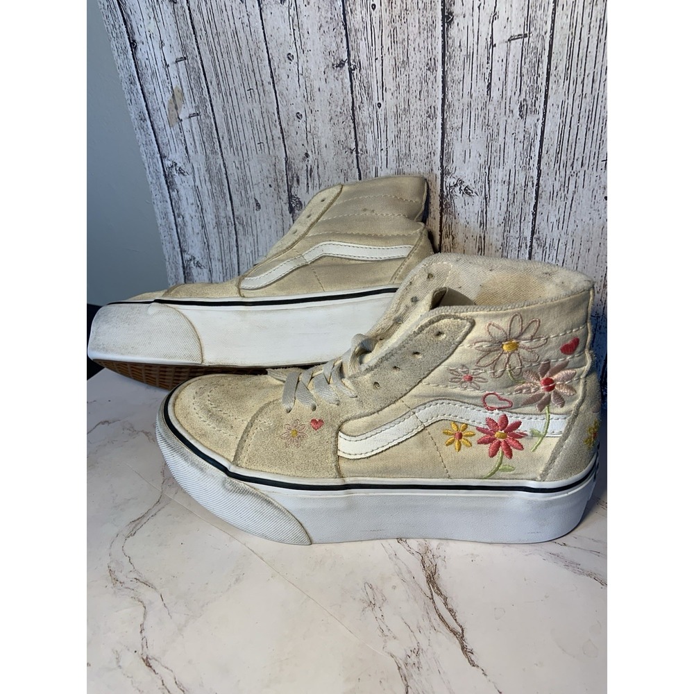 VANS SK8 High Taper Stackform Shoes Women's 7 Platform Cream Floral Sneakers‎